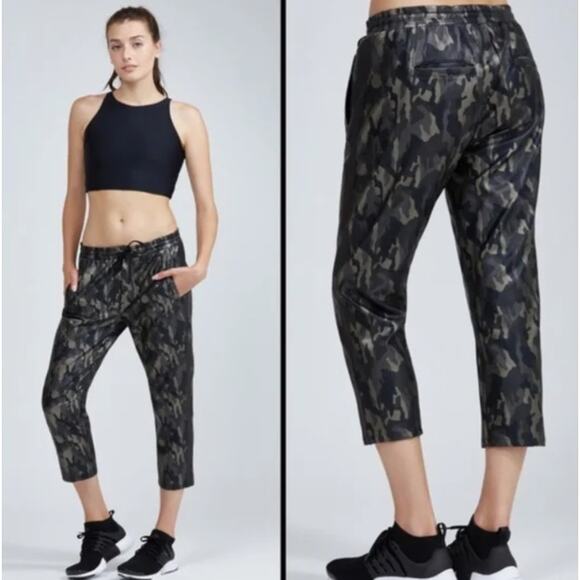 Koral Activewear Metallic Caliber Tuxedo Stripe Camo Print Vegan Pants Travel - Picture 1 of 15